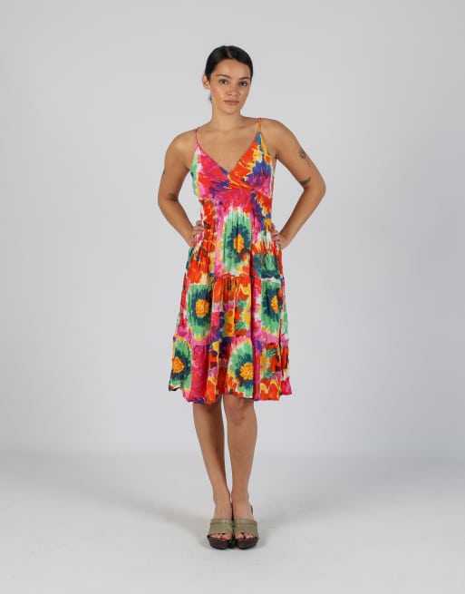 Vintage Unbranded S woven midi dress in multi colured