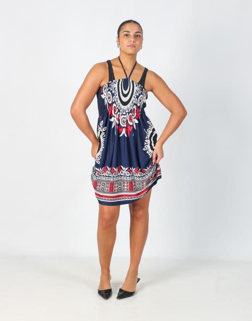 Vintage Unbranded S woven midi dress in navy blue