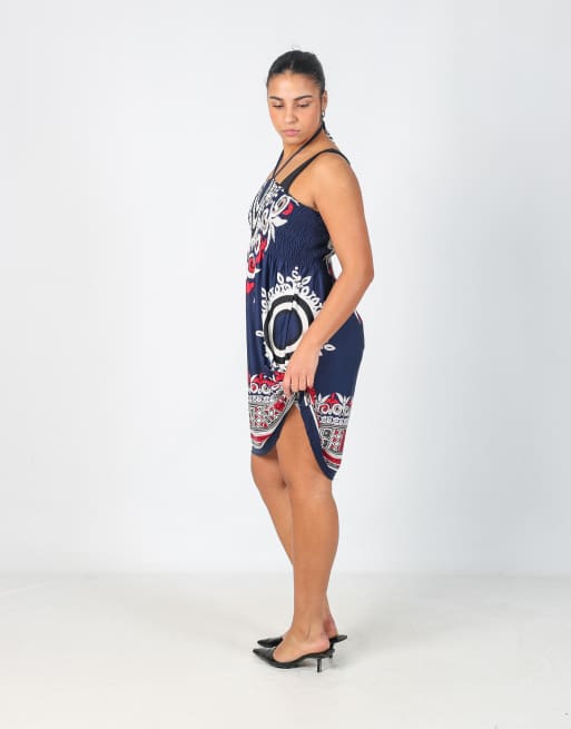 Vintage Unbranded S woven midi dress in navy blue, 3 of 4