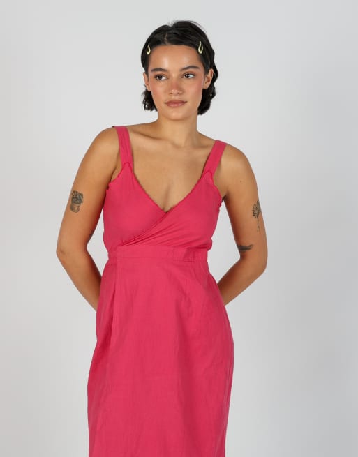 Vintage Unbranded S woven midi dress in pink, 2 of 4