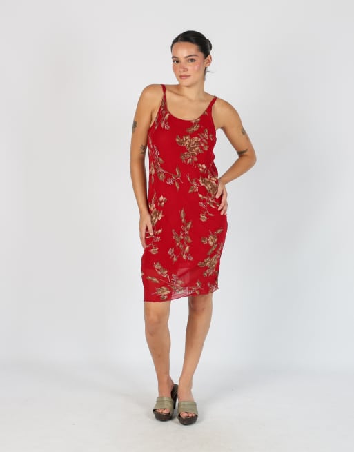 Vintage Unbranded S woven midi dress in red