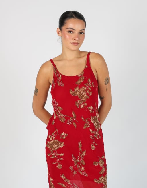 Vintage Unbranded S woven midi dress in red, 2 of 4