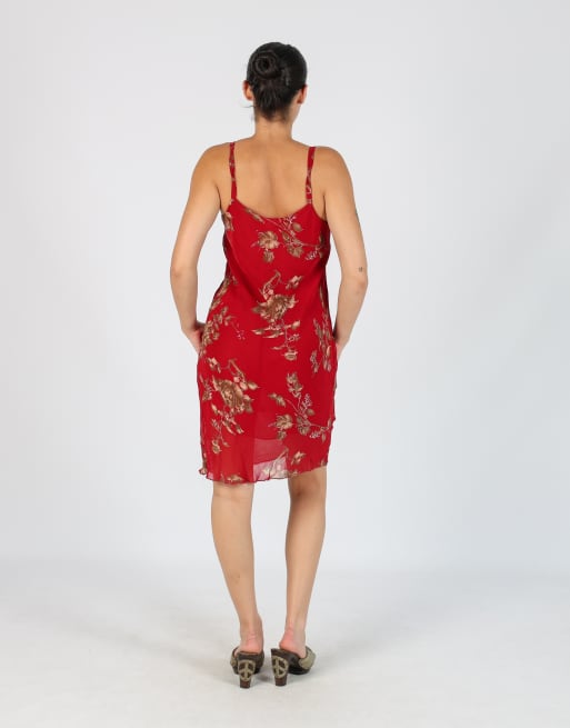 Vintage Unbranded S woven midi dress in red, 3 of 4