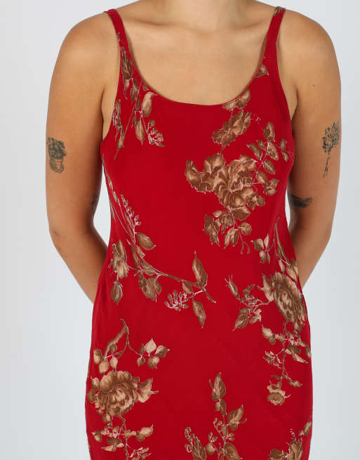 Vintage Unbranded S woven midi dress in red, 4 of 4