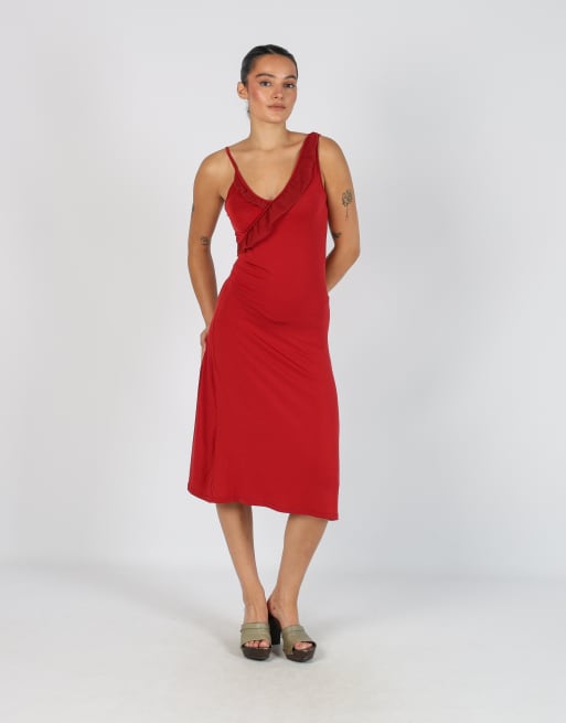 Vintage Unbranded S woven midi dress in red, 1 of 4