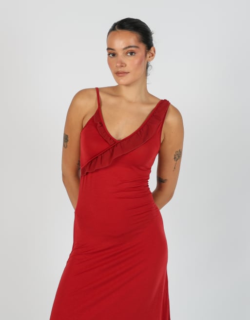 Vintage Unbranded S woven midi dress in red, 4 of 4