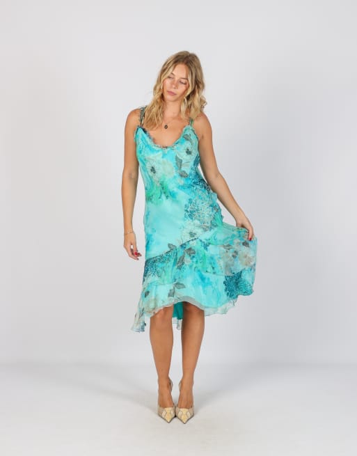 Vintage Unbranded S woven midi dress in turquoise, 1 of 4