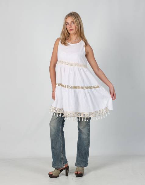 Vintage Unbranded S woven midi dress in white - view 1