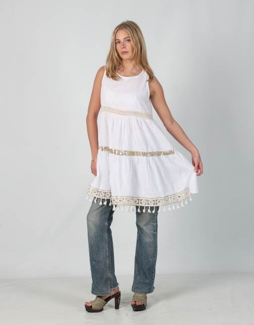 Vintage Unbranded S woven midi dress in white