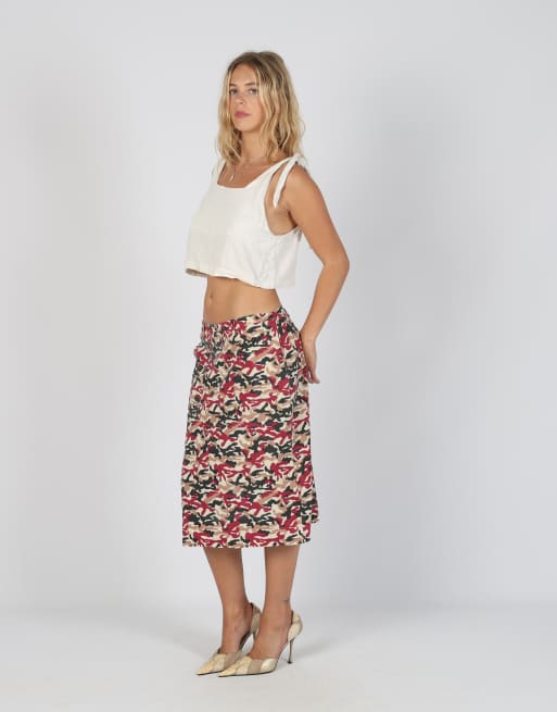 Vintage Unbranded S woven midi skirt in beige