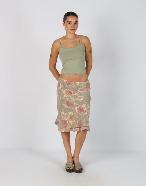 Vintage Unbranded S woven midi skirt in beige - view 1