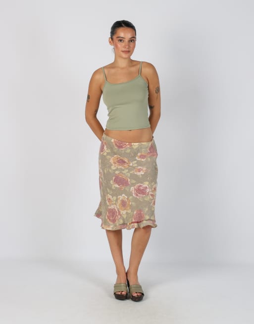 Vintage Unbranded S woven midi skirt in beige, 1 of 4