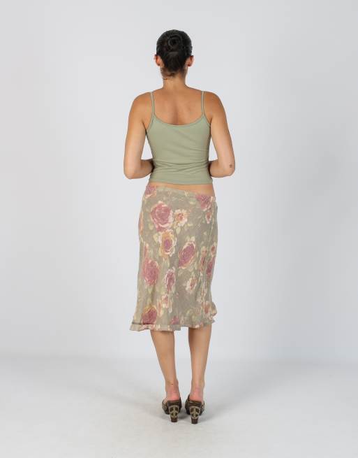 Vintage Unbranded S woven midi skirt in beige, 3 of 4