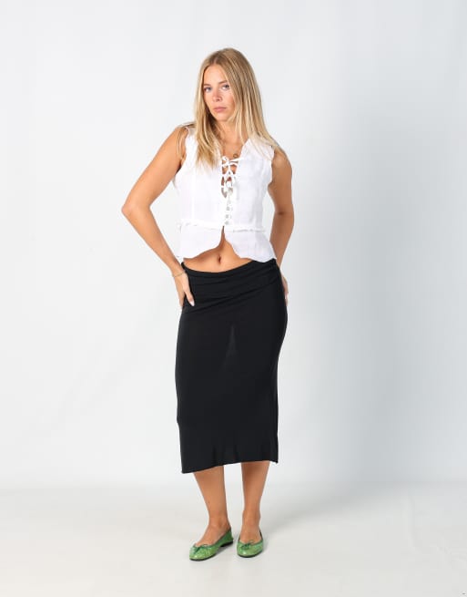 Vintage Unbranded S woven midi skirt in black