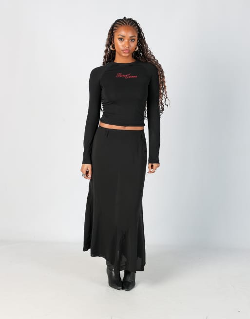 Vintage Unbranded S woven midi skirt in black