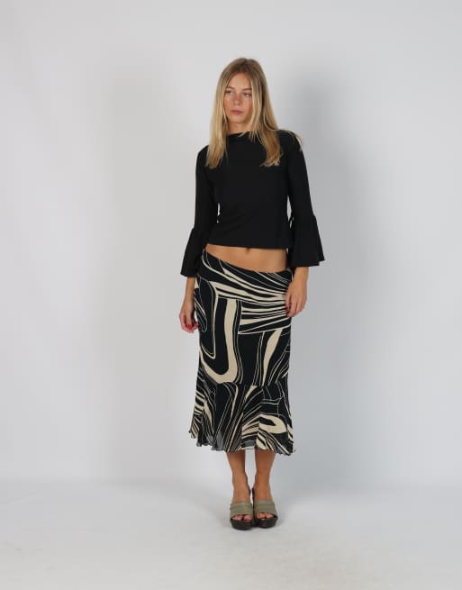 Vintage Unbranded S woven midi skirt in black, 1 of 4