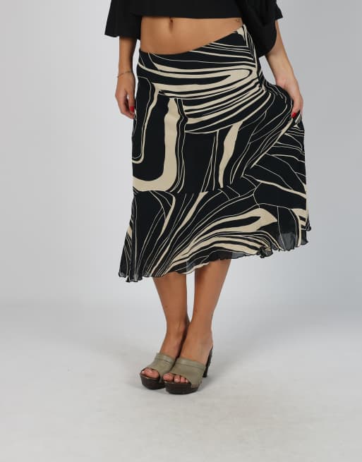 Vintage Unbranded S woven midi skirt in black, 2 of 4