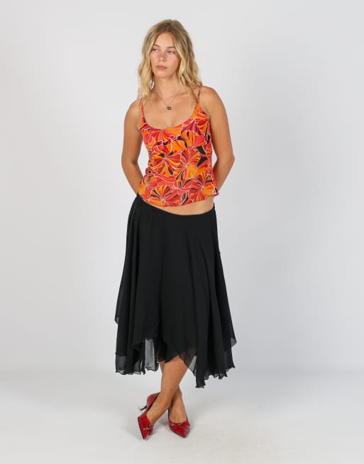 Vintage Unbranded S woven midi skirt in black, 1 of 4