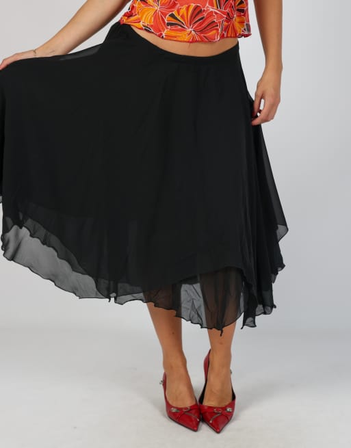 Vintage Unbranded S woven midi skirt in black, 2 of 4