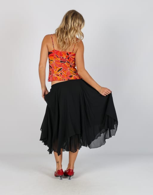Vintage Unbranded S woven midi skirt in black, 3 of 4
