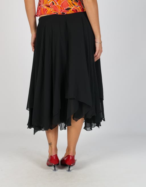 Vintage Unbranded S woven midi skirt in black, 4 of 4