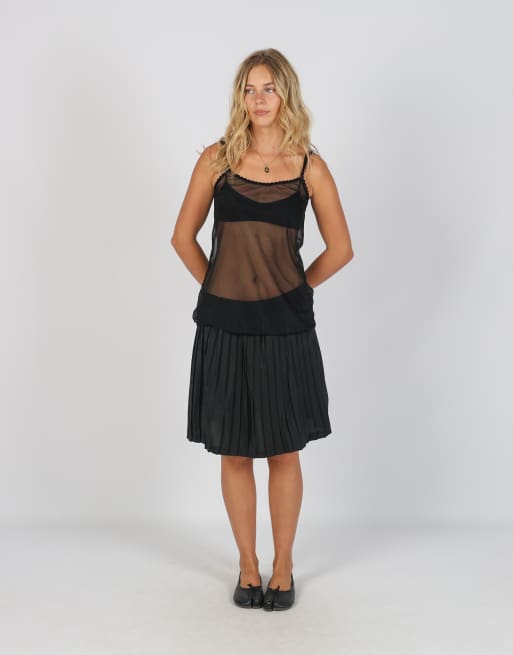 Vintage Unbranded S woven midi skirt in black, 1 of 4