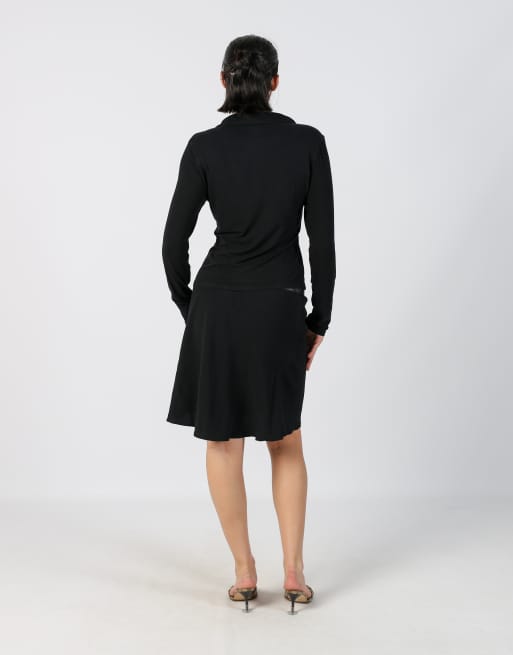 Vintage Unbranded S woven midi skirt in black, 3 of 4