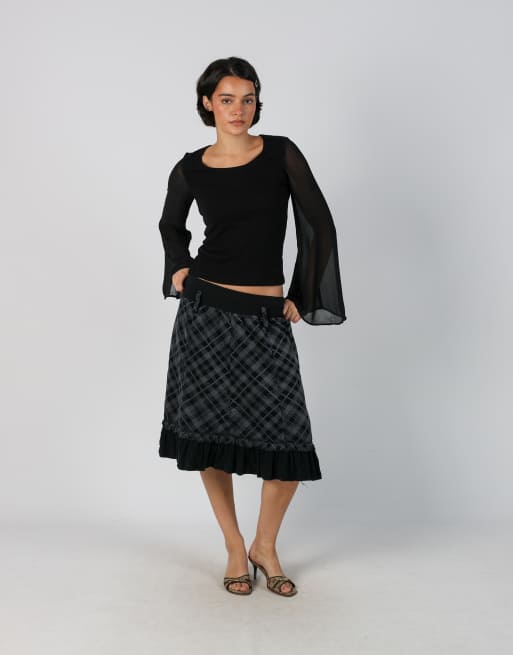 Vintage Unbranded S woven midi skirt in black, 1 of 4