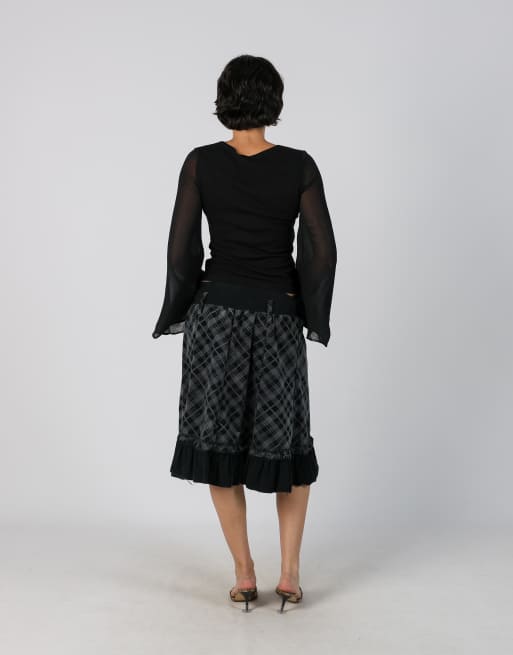 Vintage Unbranded S woven midi skirt in black, 3 of 4
