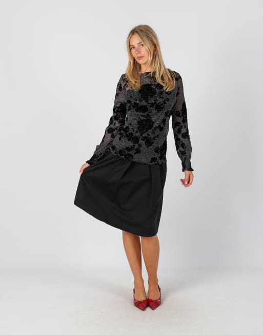 Vintage Unbranded S woven midi skirt in black, 1 of 4