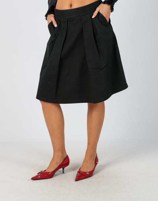 Vintage Unbranded S woven midi skirt in black, 2 of 4