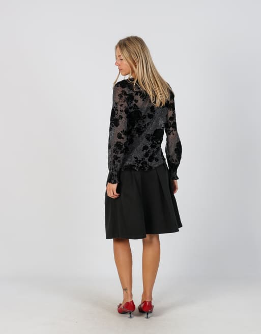 Vintage Unbranded S woven midi skirt in black, 3 of 4
