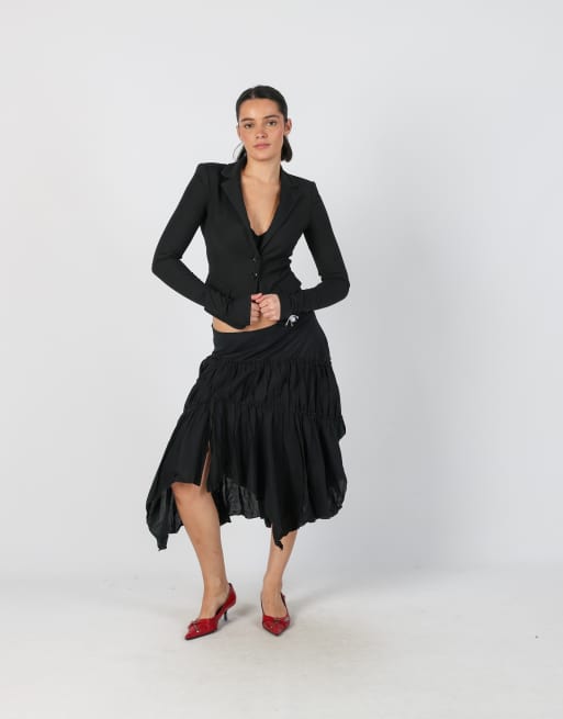 Vintage Unbranded S woven midi skirt in black, 1 of 4