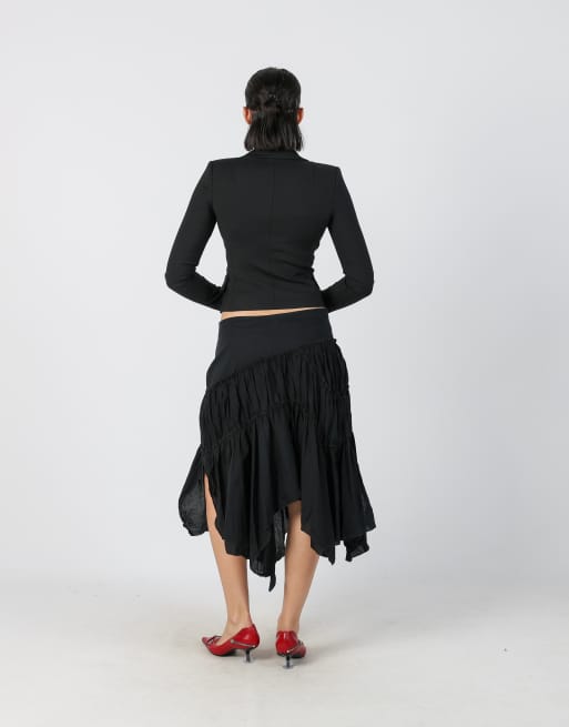 Vintage Unbranded S woven midi skirt in black, 3 of 4