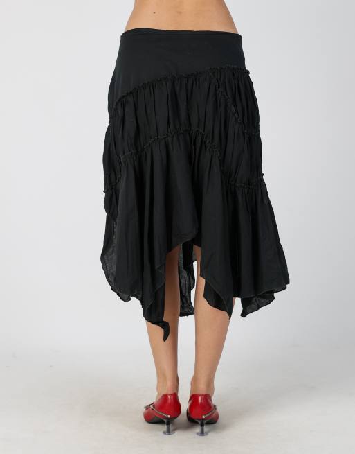 Vintage Unbranded S woven midi skirt in black, 4 of 4