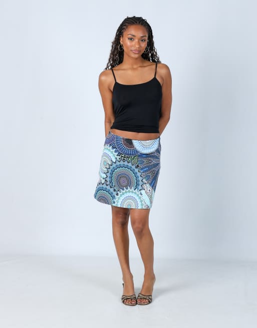 Vintage Unbranded S woven midi skirt in blue