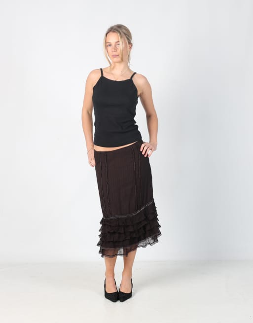 Vintage Unbranded S woven midi skirt in brown