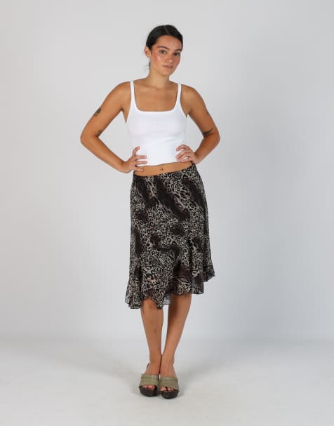 Vintage Unbranded S woven midi skirt in brown - view 1