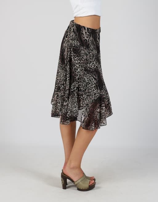 Vintage Unbranded S woven midi skirt in brown, 2 of 4