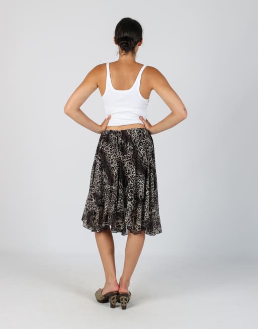 Vintage Unbranded S woven midi skirt in brown, 3 of 4