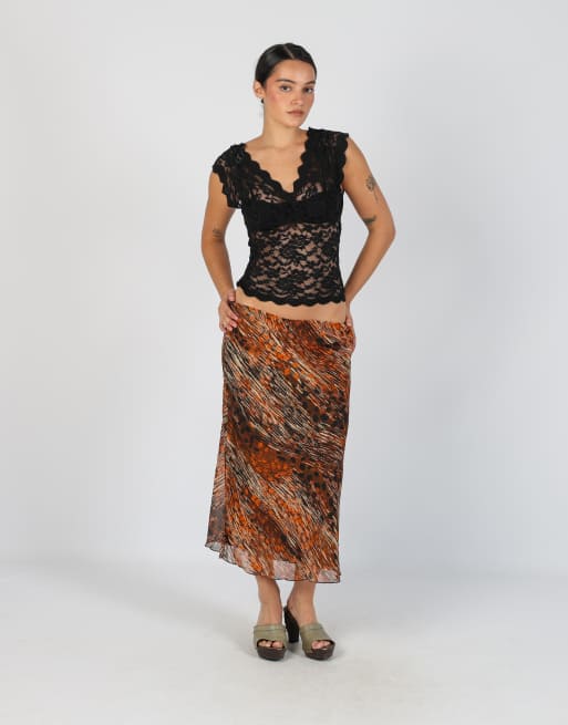 Vintage Unbranded S woven midi skirt in brown, 1 of 4
