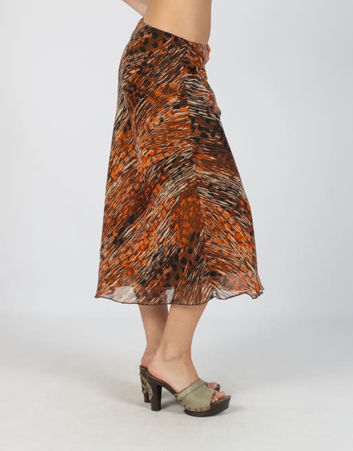 Vintage Unbranded S woven midi skirt in brown, 2 of 4