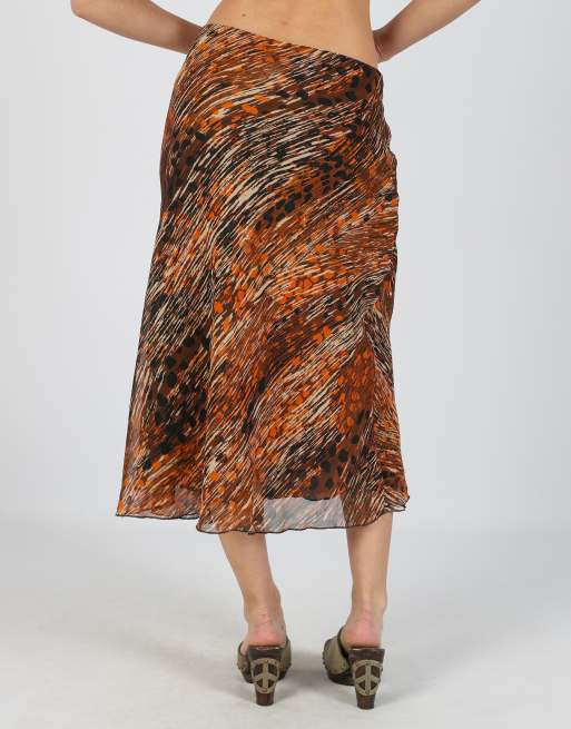 Vintage Unbranded S woven midi skirt in brown, 4 of 4