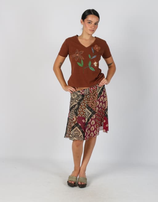 Vintage Unbranded S woven midi skirt in brown