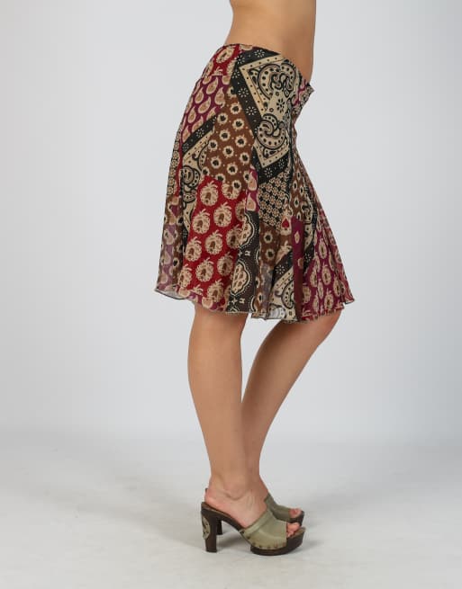 Vintage Unbranded S woven midi skirt in brown, 2 of 4