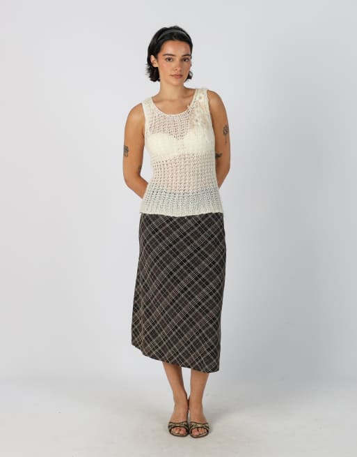 Vintage Unbranded S woven midi skirt in brown, 1 of 4
