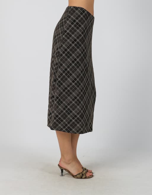 Vintage Unbranded S woven midi skirt in brown, 2 of 4
