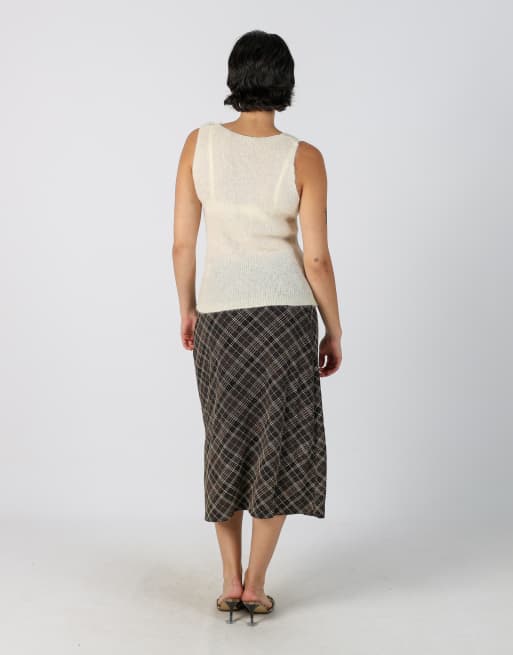 Vintage Unbranded S woven midi skirt in brown, 3 of 4