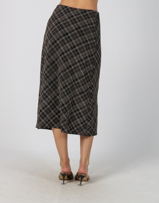 Vintage Unbranded S woven midi skirt in brown, 4 of 4
