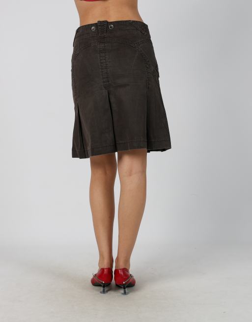 Vintage Unbranded S woven midi skirt in brown, 2 of 4